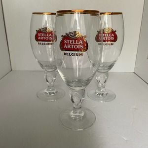 3 Stella Artois Beer Belgium Glass Stem Chalice Bar Ware Man Cave Glasses